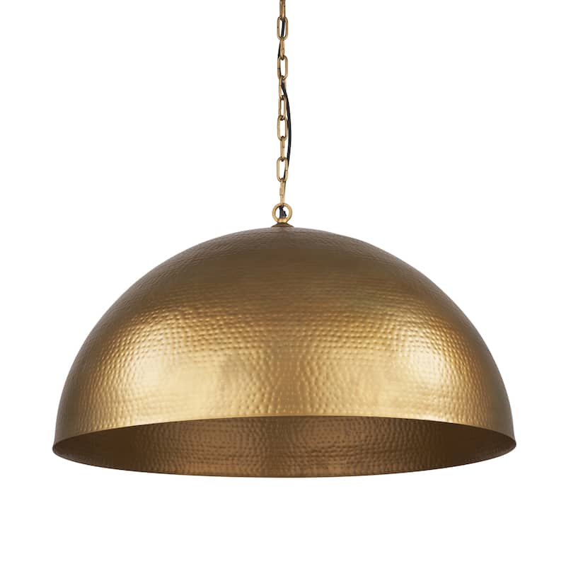 Karina Round Brass-Toned Hammered Metal Dome Pendant Light - 36" Diameter