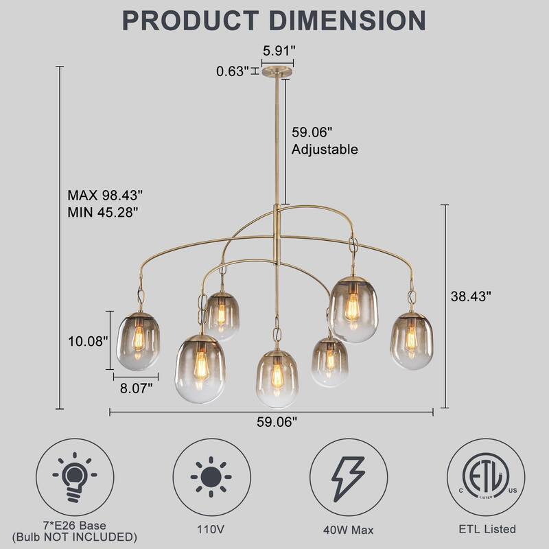 Modern Gold Chandelier Gradient Glass Shades 2-Tier Curved Arm