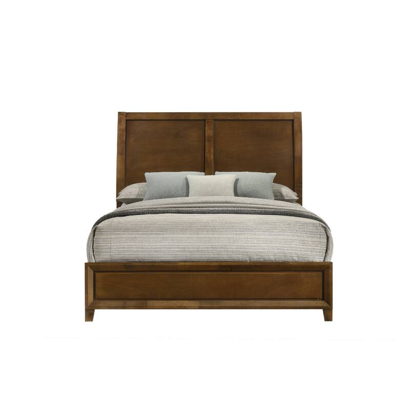 Lary Queen Bed with Sleigh-Style Headboard and Slat Kit, Walnut Brown