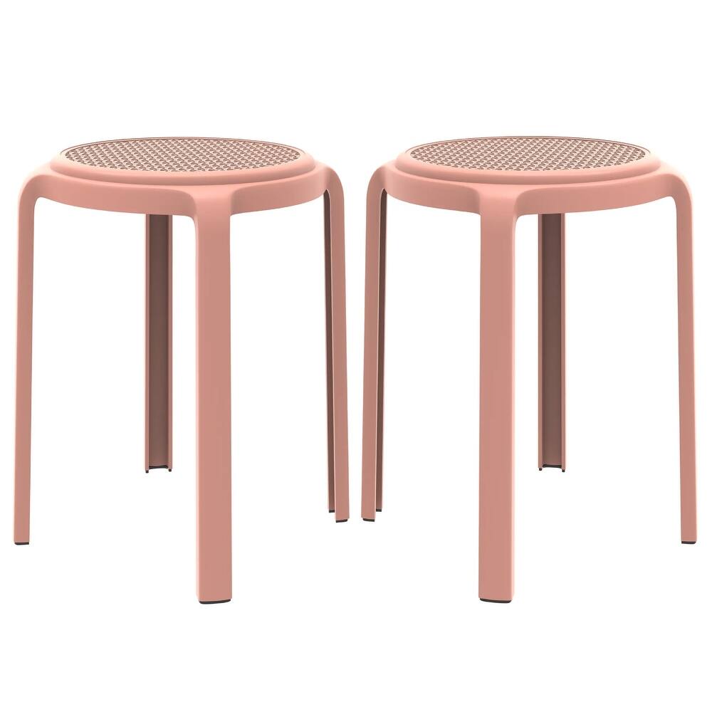 Tresse All-Weather Round Stackable Dining Stool with Wicker-Style Seat for Indoor, Outdoor, Patio, and Kitchen Set of 2