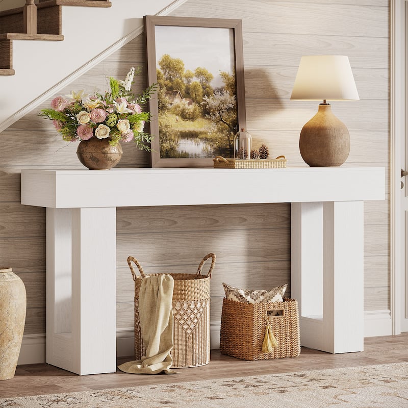 Farmhouse Console Table, 63-Inch Long Narrow Sofa Table Behind The Couch - White