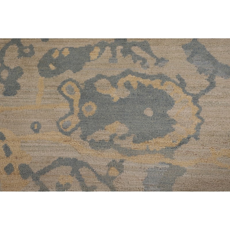 Vegetable Dye Floral Oushak Turkish Rug Hand-Knotted Wool Carpet - 9'6" x 11'11"