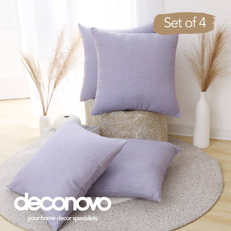 Deconovo Faux Linen Throw Pillow Covers 4 PCS(Cover Only) - 20"x20" - Pastel Purple