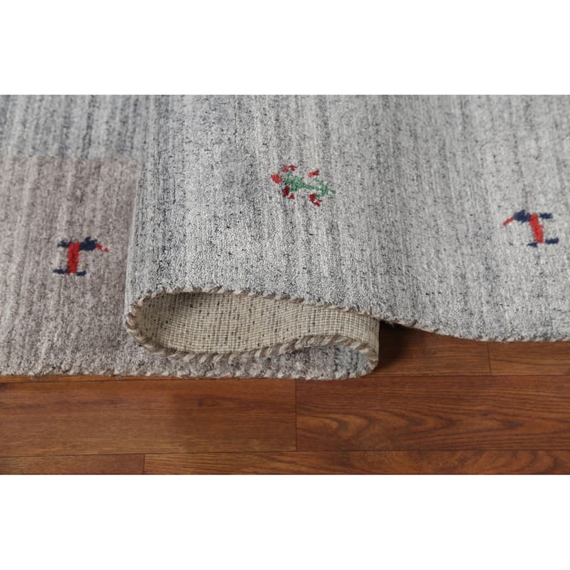 Striped Gabbeh Indian Area Rug Handmade Oriental Grey Wool Carpet - 6'9"x 8'2"