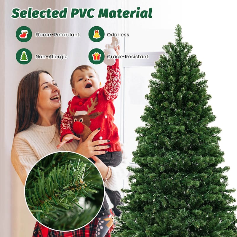 Gymax 6/7/8 FT Pre-Lit Artificial Christmas Tree Hinged Xmas Tree w/