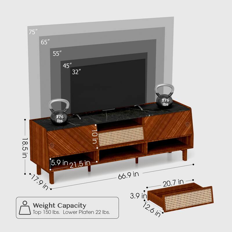 Entertainment Center with Rattan Drawer