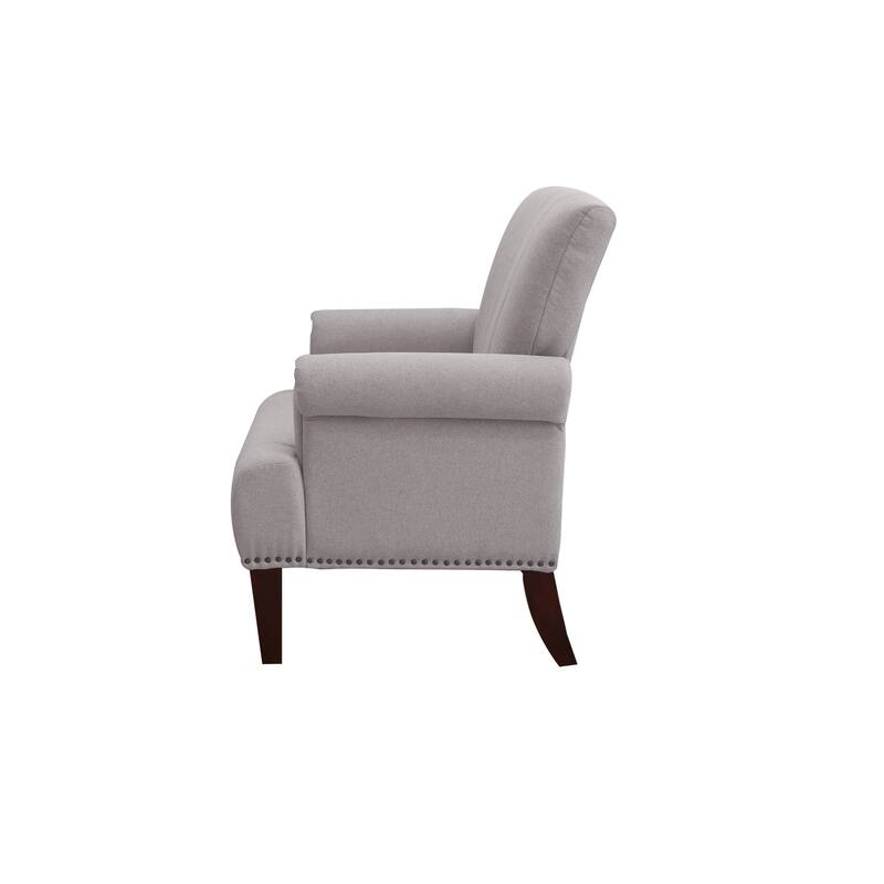 30" Light Gray And Brown Upholstered Arm Chair - 30.3' X '35.4' X '27.6