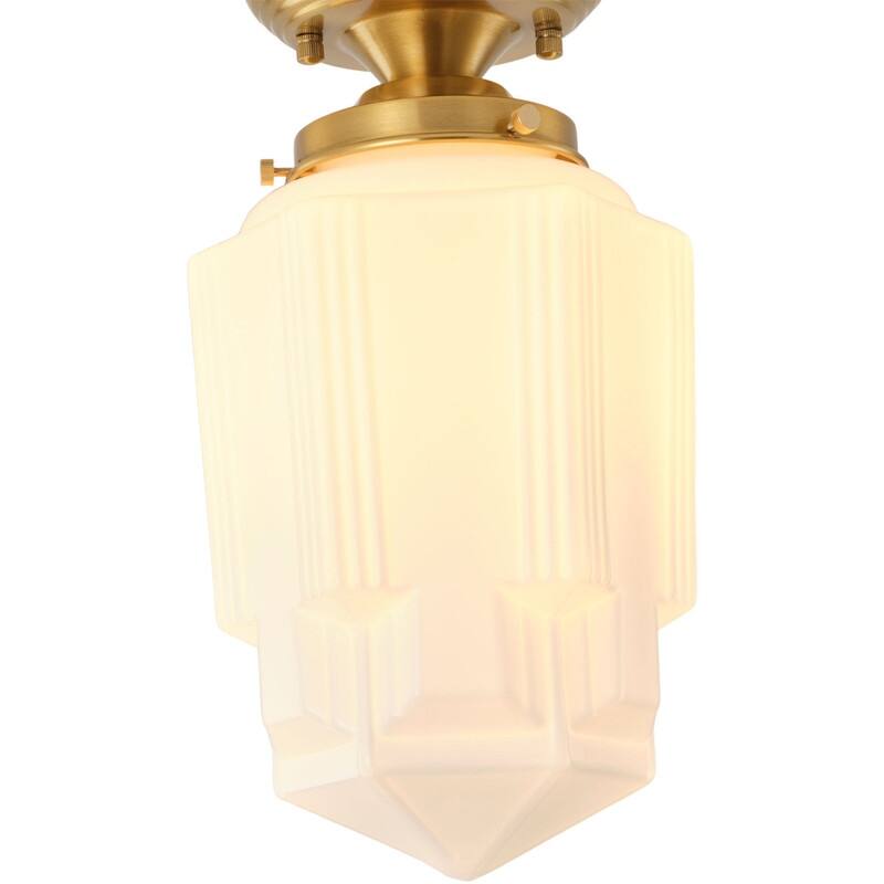 Vintage Antique Bronze White Jade Glass One Light Flush Mount Ceiling Light