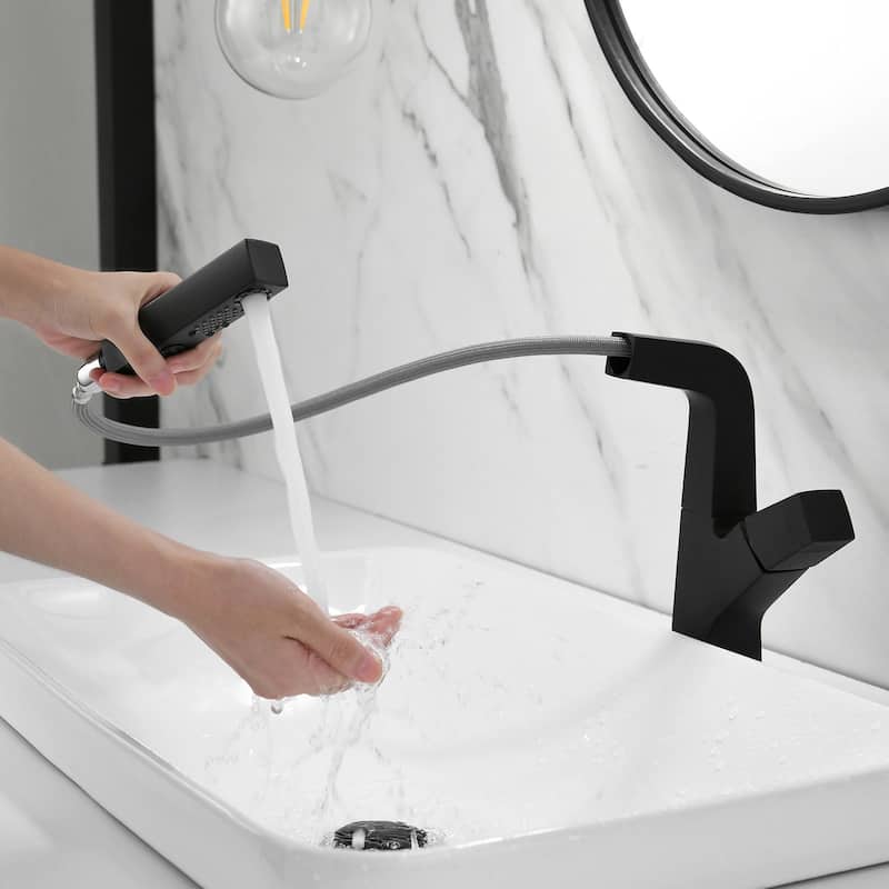 Solid Brass Pull Out 360° Swivel Single Hole Bathroom Faucet