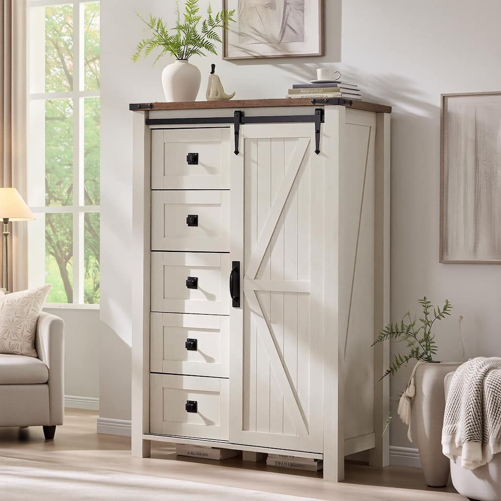 Farmhouse 5 Drawers Dresser, Chest of Drawers, Organizer Dresser