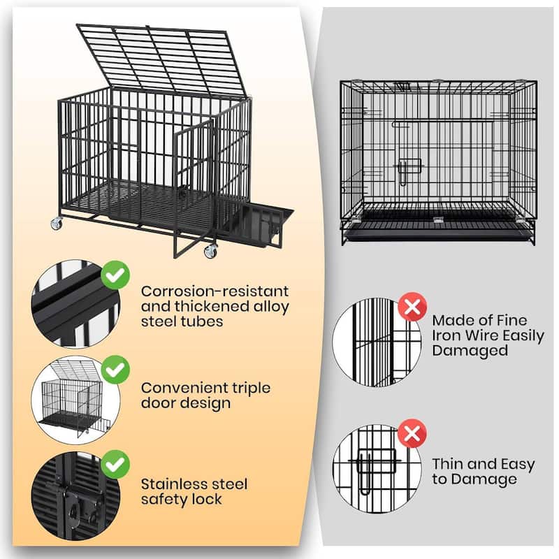 Heavy Duty Metal Dog Crate, Dog Kennel Indoor Wheels for Large and Medium Dogs