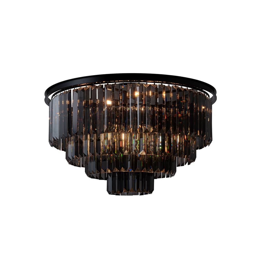 8-Lights Mid-Century Glam Modern 4-Tier Round Fringe Crystal Flush Mount Light For Living Room - W32''