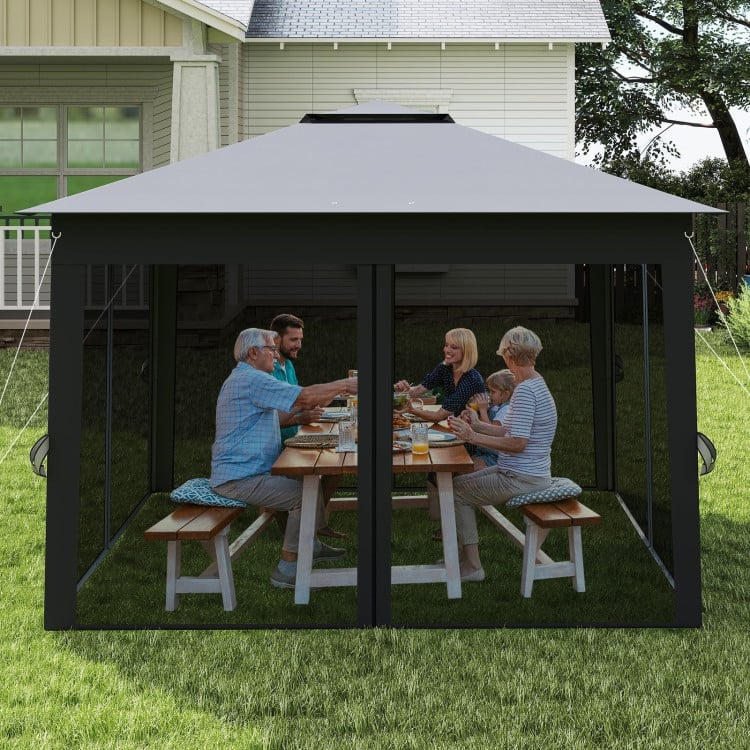 11x11 FT Pop-Up Canopy Tent with Mesh Sidewalls Adjustable Height Outdoor Gazebo