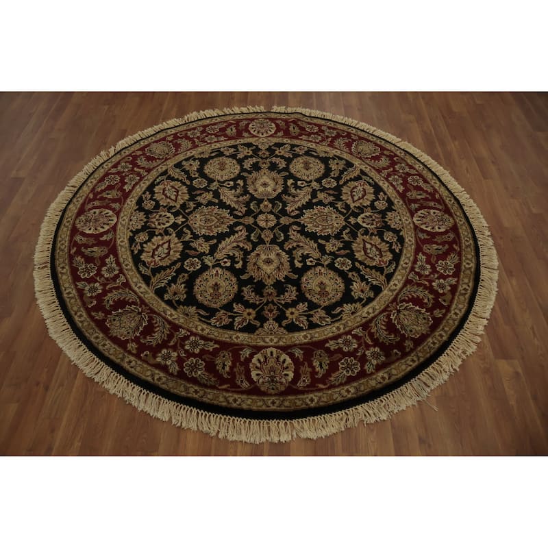 Hand Knotted Oriental 100% Wool Carpet Traditional Floral Black Agra Area Rug - 6' 2'' X 6' 3''