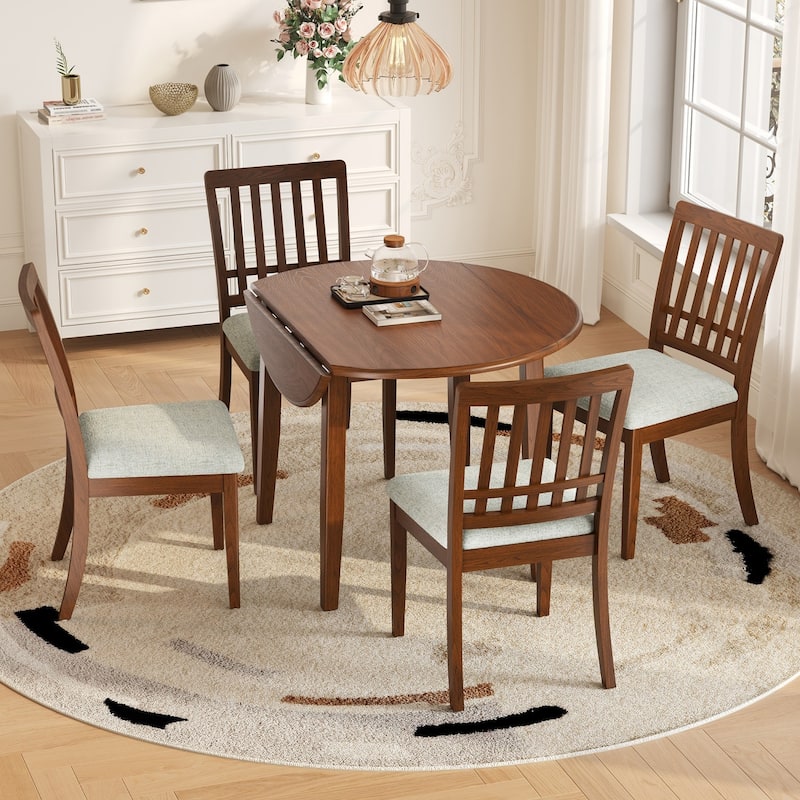 5-Piece Dining Set, Folding Wood Dining Table and 4 Upholstered Chairs - Brown