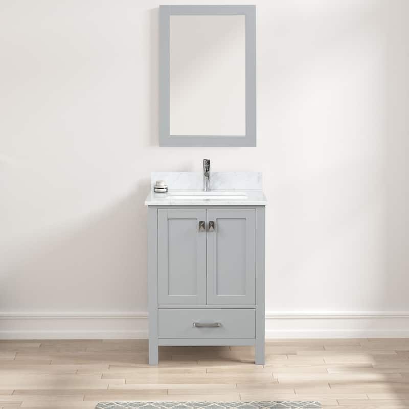 Blossom Geneva 24" Solid Wood Vanity w/ Marble Top, Sink & Mirror - Pashm Grey