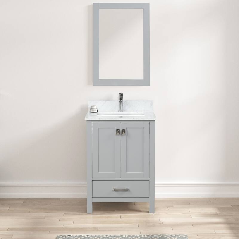 Blossom Geneva 24" Solid Wood Vanity w/ Marble Top, Sink & Mirror - Pashm Grey