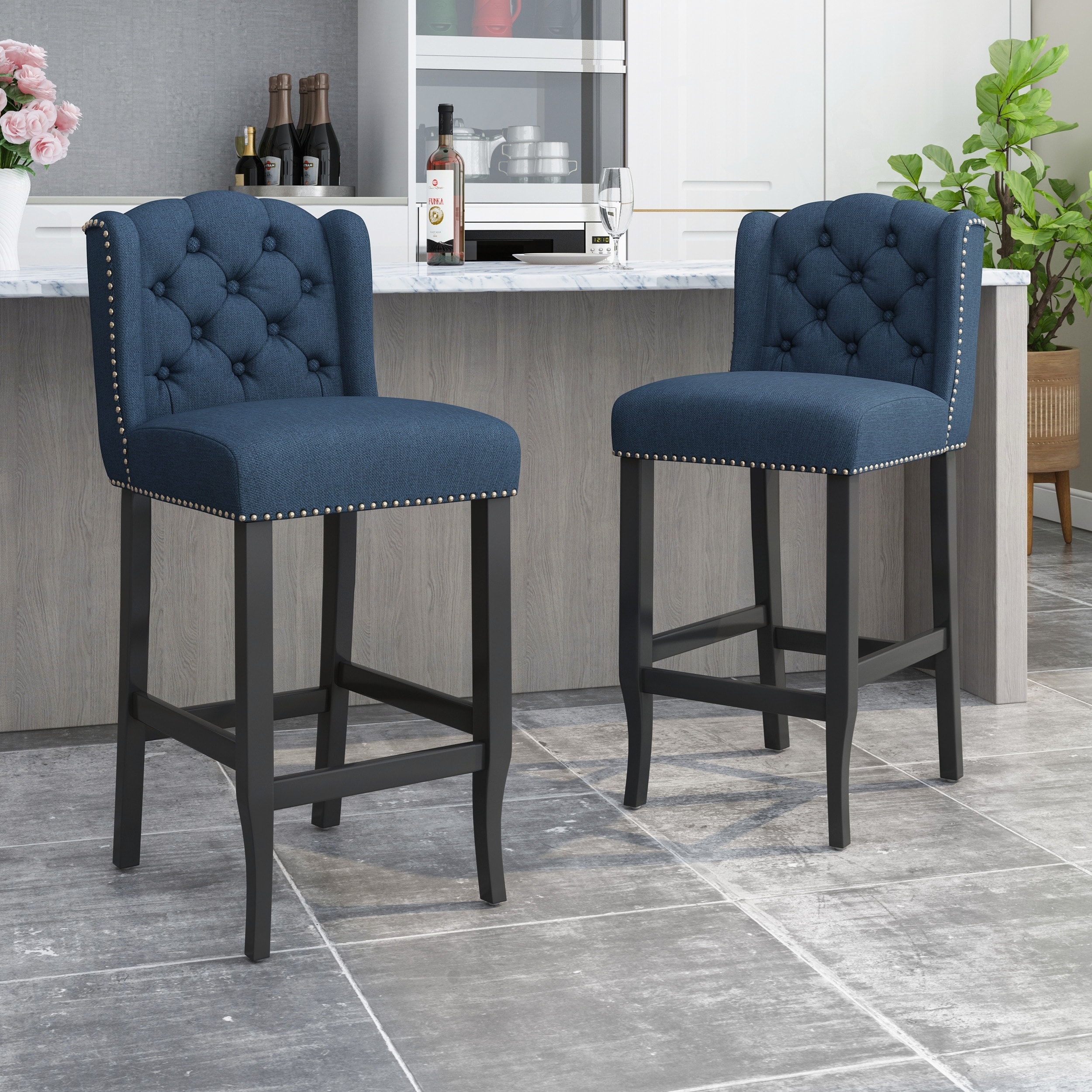Contemporary Fabric Tufted Wingback 31 Inch Counter Stools Set of 2 for Modern Kitchens and Bars