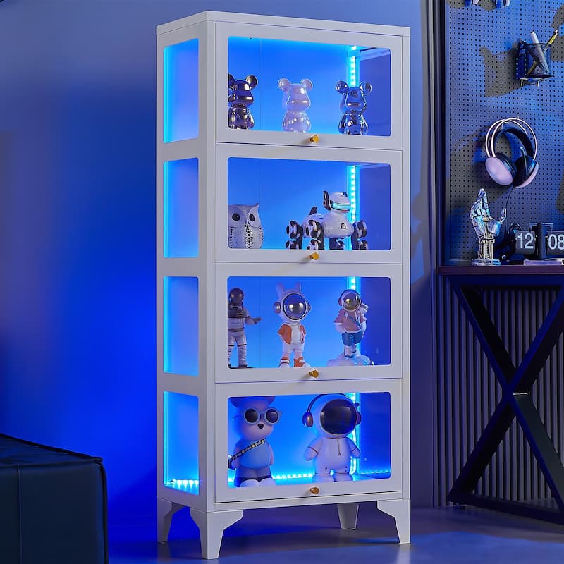 4/5-Tier Curio Display Cabinet with Glass Flip Doors & LED Light Strip
