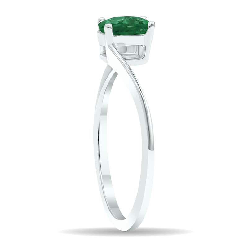 Women's Solitaire Emerald Wave Ring in 10K White Gold