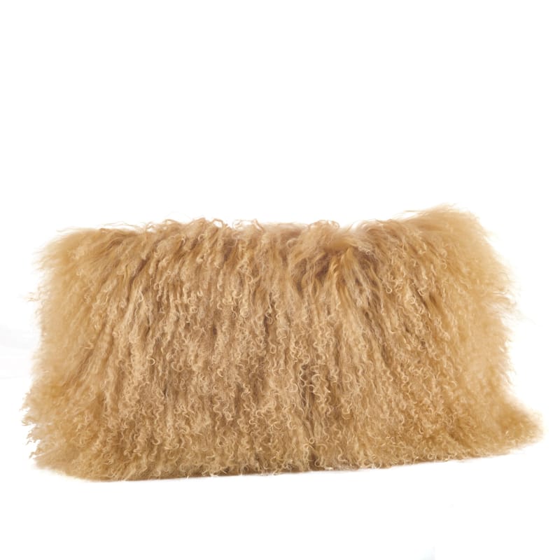 Poly-filled Mongolian Lamb Throw Pillow - 12"x20" - Gold