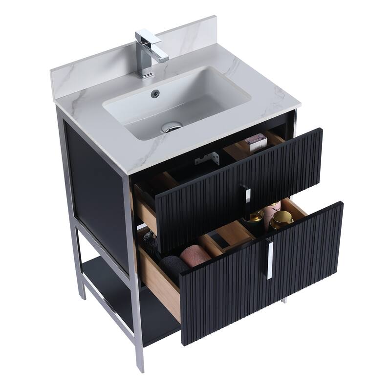 Fine Fixtures Serenity Modern Bathroom Vanity with White Carrara Stone Top