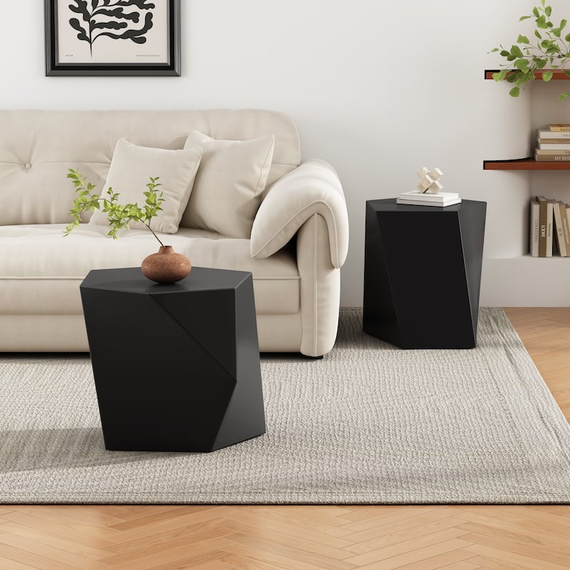 Roomfitters Modern MGO Side Tables with Faceted Sculptural Design, Indoor Accent Set for Living Room or Lounge Area