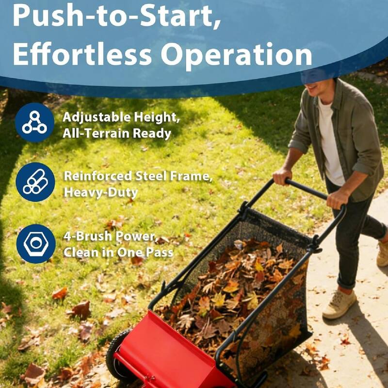 21 Inch Manual Push Lawn Sweeper, 3.5 Cu. Ft. Hopper Capacity Grass Sweeper for Yard and Garden Clean up