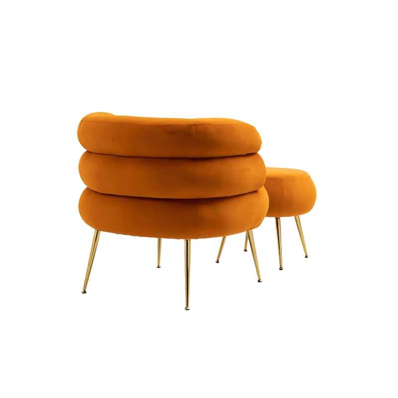 Velvet Upholstered Tubulous Accent Chair With Ottoman