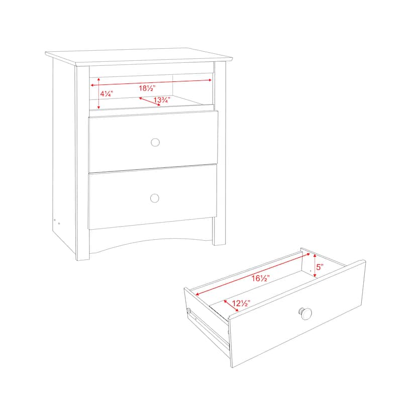 Prepac Fremont 2 Drawer Nightstand: Elegant Bedroom Furniture, Bedside Table with Open Shelf, Espresso