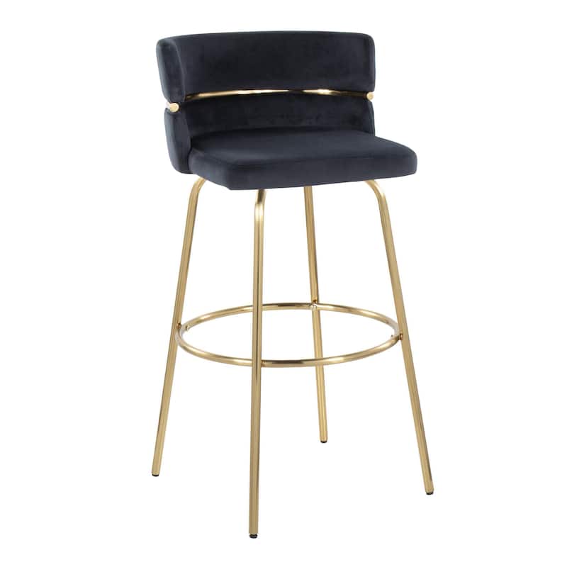 Silver Orchid Lena 30" Fixed-Height Bar Stool (Set of 2) - Black Velvet/Gold Metal