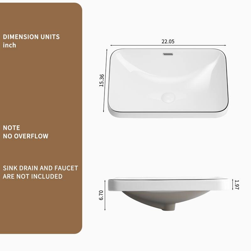 GDFStudio - Oliver Seamless Undermount Ceramic Bathroom Sink for Vanity Countertops