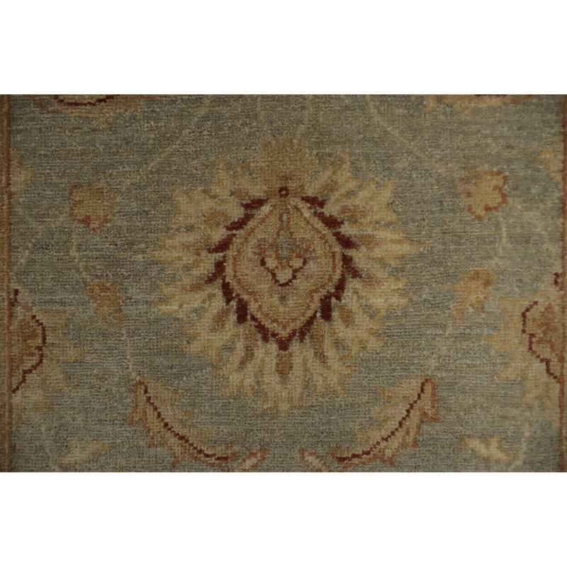 Hand Knotted Oriental 100% Wool Carpet Traditional Floral Greys & Charcoal Peshawar Runner Rug - 9' 8'' X 2' 9''