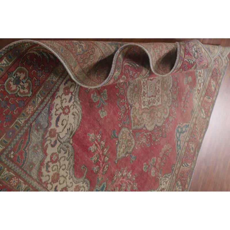 Hand Knotted Oriental 100% Wool Carpet Traditional Medallion Pink Tabriz Area Rug - 9' 6'' X 6' 3''