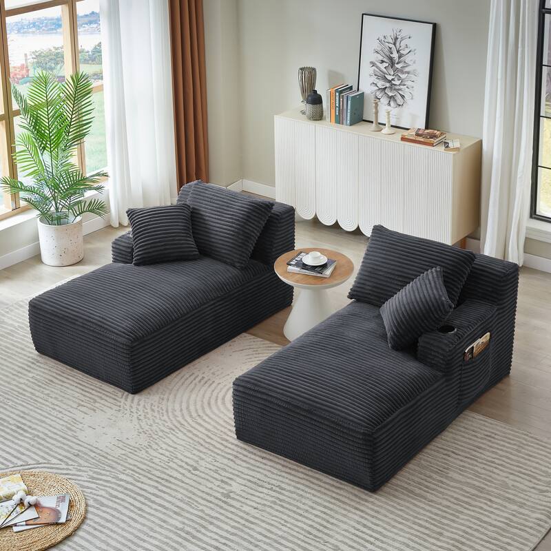 Roomfitters Double Chaise Lounge with Cup Holders and Plush Corduroy Upholstery, No Assembly Modern Sleeper Loveseat