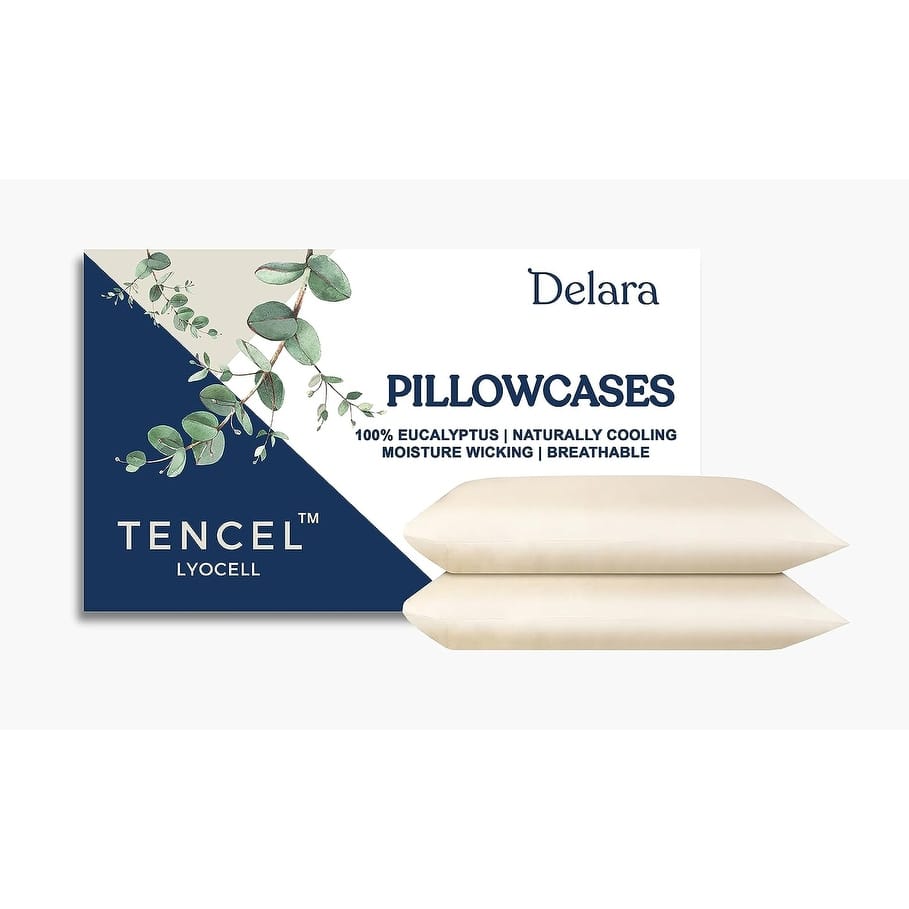 Delara 100% Eucalyptus Lyocell Tencel Pillowcase, Naturally Cooling, Super Soft, Moisture-Wicking, Smooth & Breathable