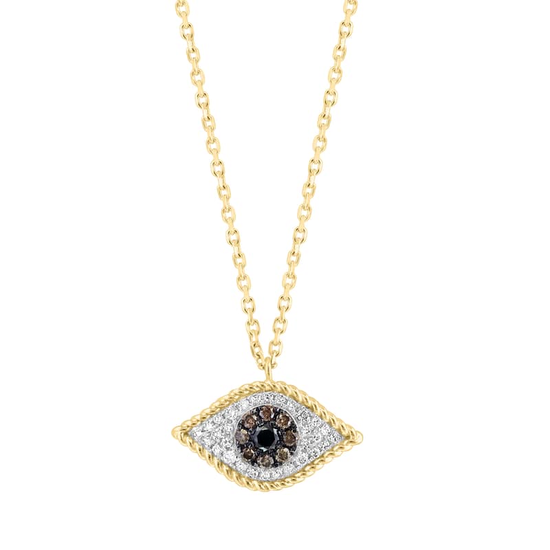 Effy Women's 14K Yellow Gold Diamond,Black Diamond,Espresso Diamond Evil Eye Necklace