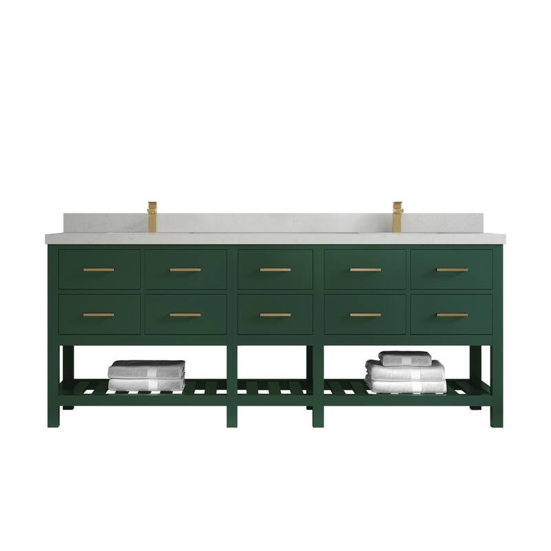 Willow Collections 84 in. W x 22 in. D Parker Double Sink Bathroom vanity with Regular Countertop - 2" Carrara Quartz - Lafayette Green
