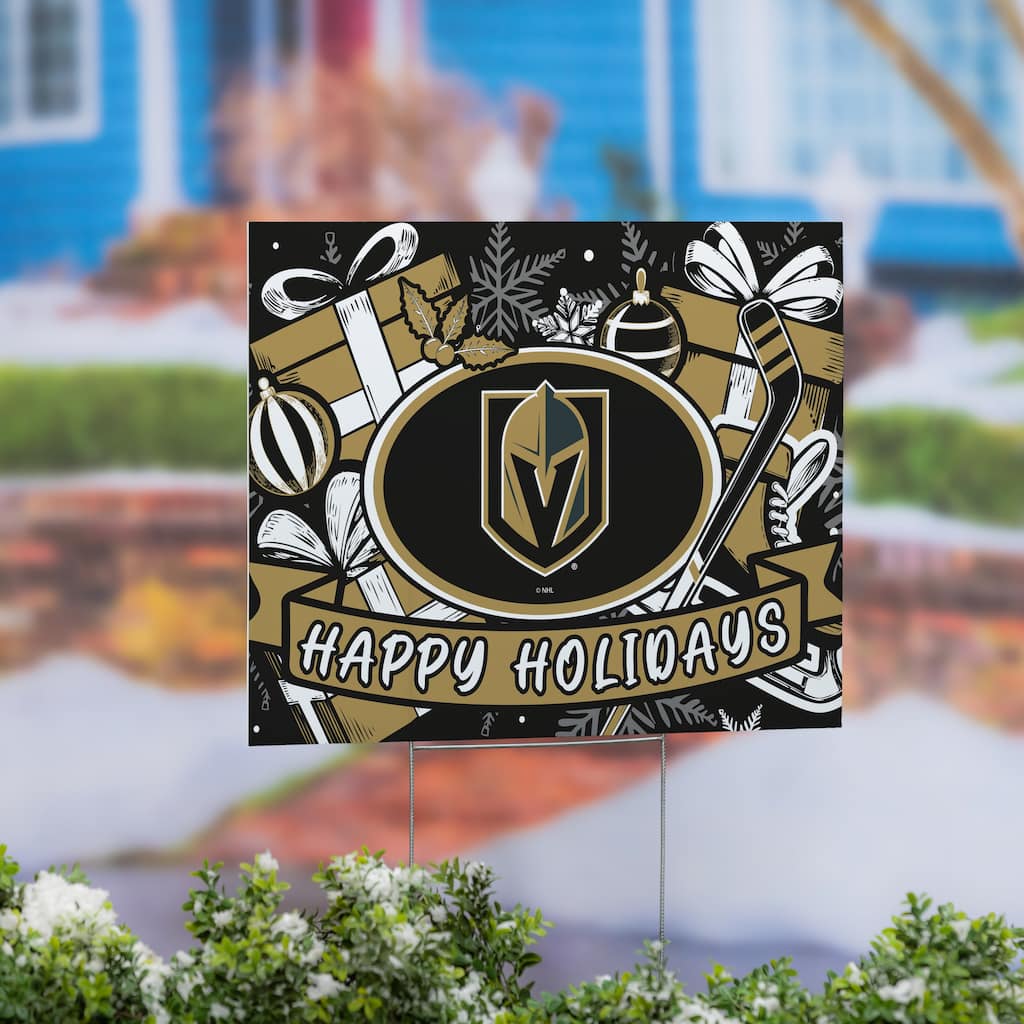 Vegas Golden Knights Yard Sign, Happy Holidays - 24" x 18"