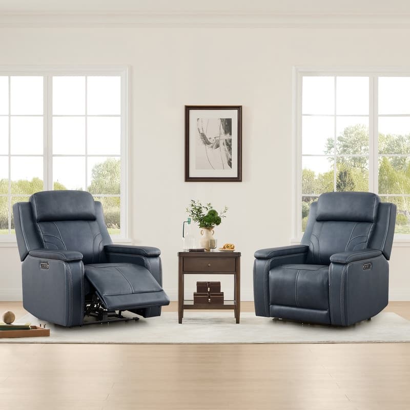 Spruce & Spring Dual Motors Genuine Leather Power Lay Flat Recliner with Power Headrest