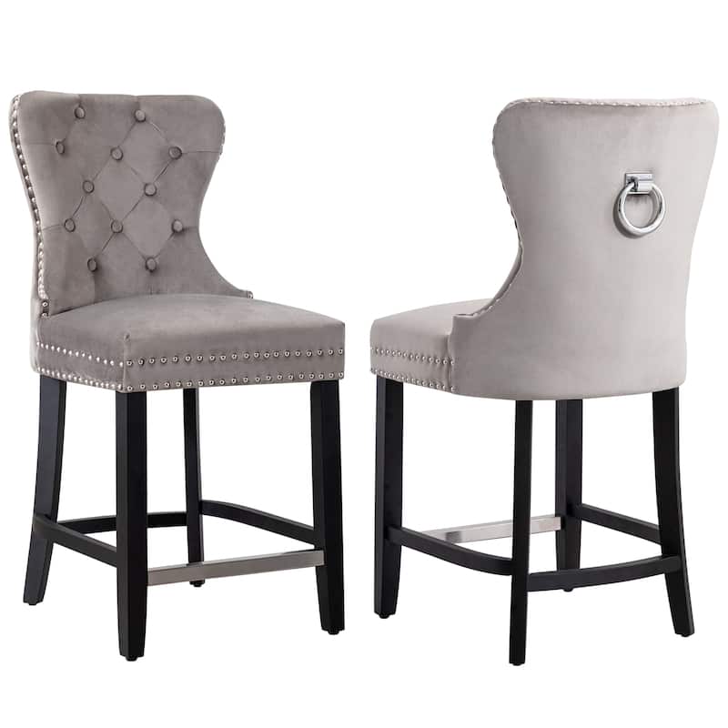 Carter 24" Wingback Tufted Nailhead Counter Stool (Set of 2)