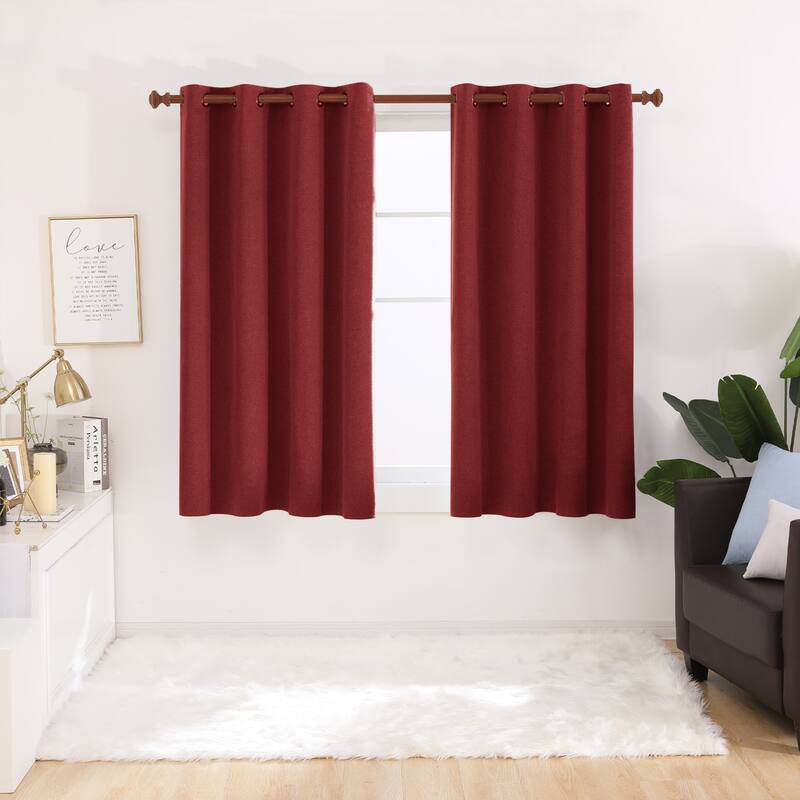 Deconovo Total Blackout Faux Linen Curtains 2 Panels - 52W x 63L - Rustic Red