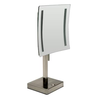 ALFI brand ABM8FLED-BN Modern Tabletop Square 8" 5x Magnifying Cosmetic Mirror with Light - Brushed Nickel - Brushed Nickel