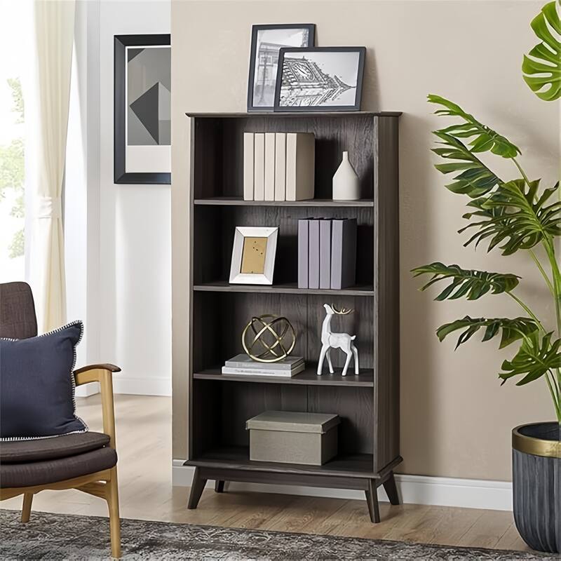 Newport 5 Tier Wood Bookcase Modern Bookshelf with Open Shelves for Living Room, Office Bedroom Sturdy Storage Shelf Unit