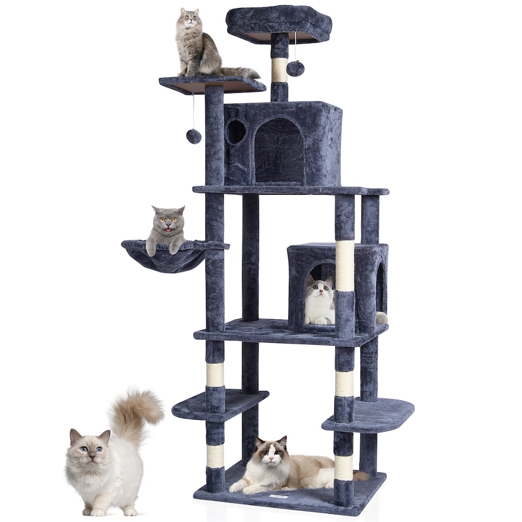 Cat Tree for Indoor Cats, 68.5" Cat Tower with 2 Cat Condos, Large Cat Furniture Activity Center with Hang Ball