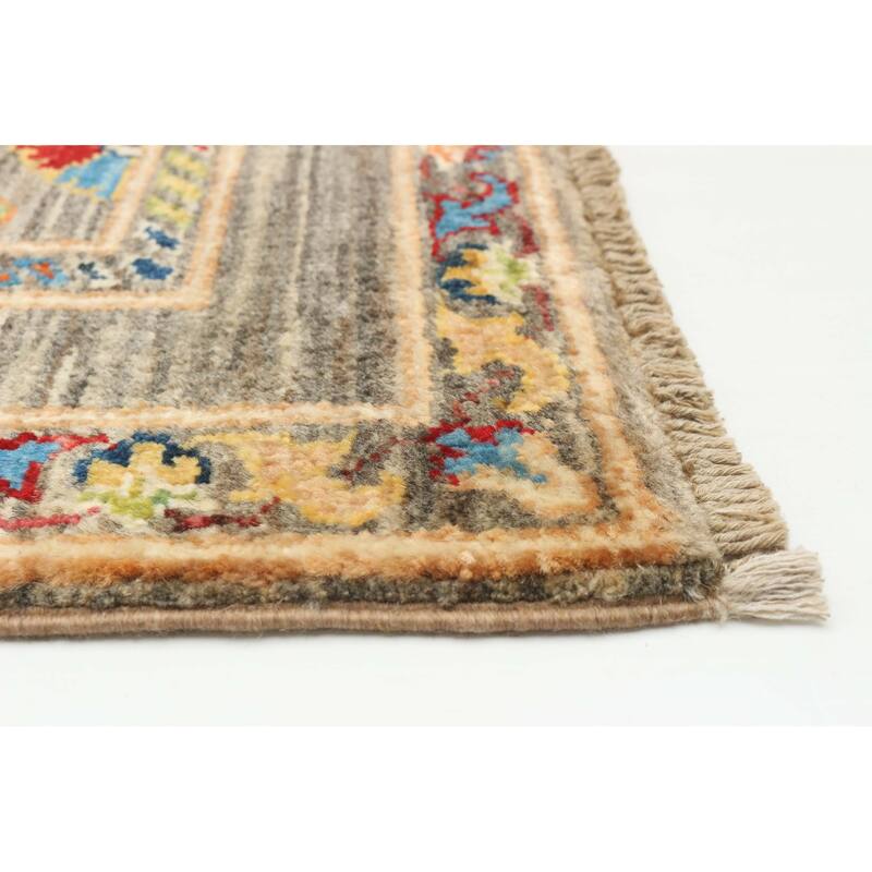 ECARPETGALLERY Hand-knotted Uzbek Ghazni Grey Wool Rug - 2'9 x 3'11