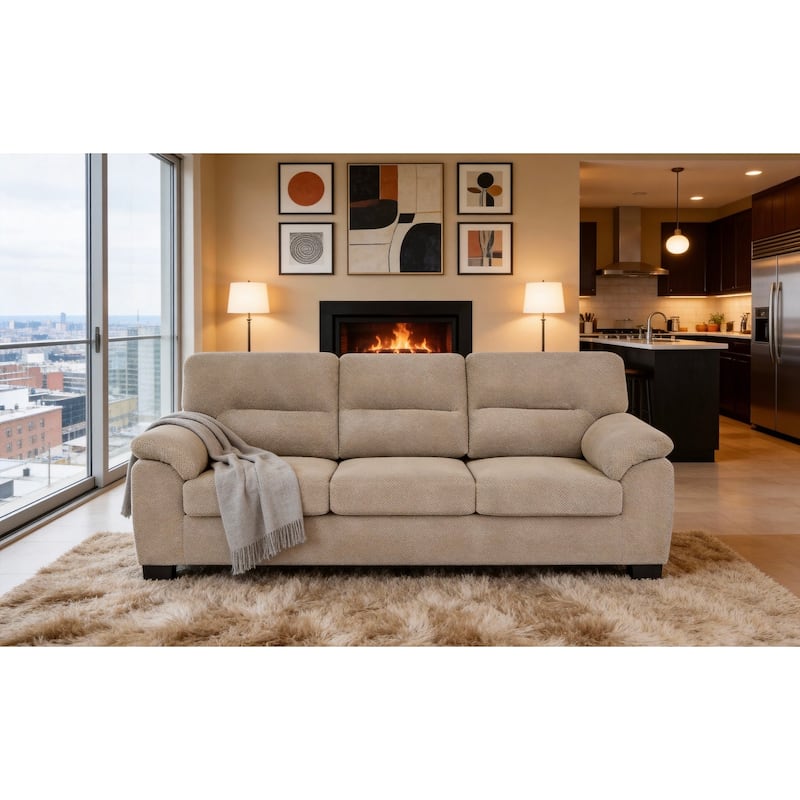 81" Modern Textured Fabric 3-Seater Sofa - Camel