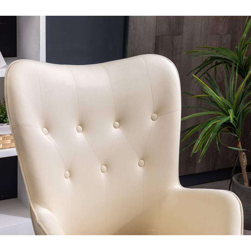 White Modern 30" Polyester Button Tufted Accent Chair with Solid Wood Frame for Living Room