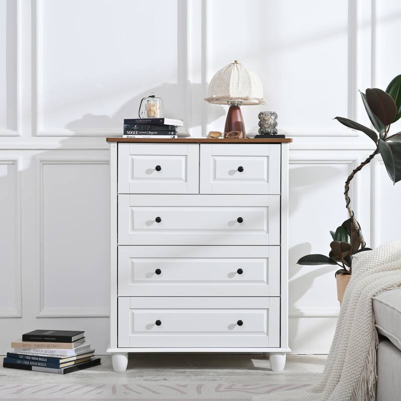 Modern Dressing Table, Tall Storage Cabinet and Multi-Functional Wardrobe with 5 Deep Drawers, for Living Room Bedroom - White