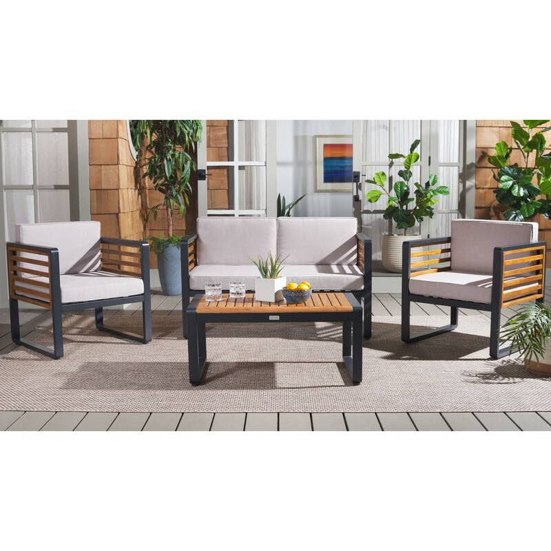 SAFAVIEH Outdoor Vesta Solid Wood 4-Piece Conversation Set - 48"W x 26"D x 26"H